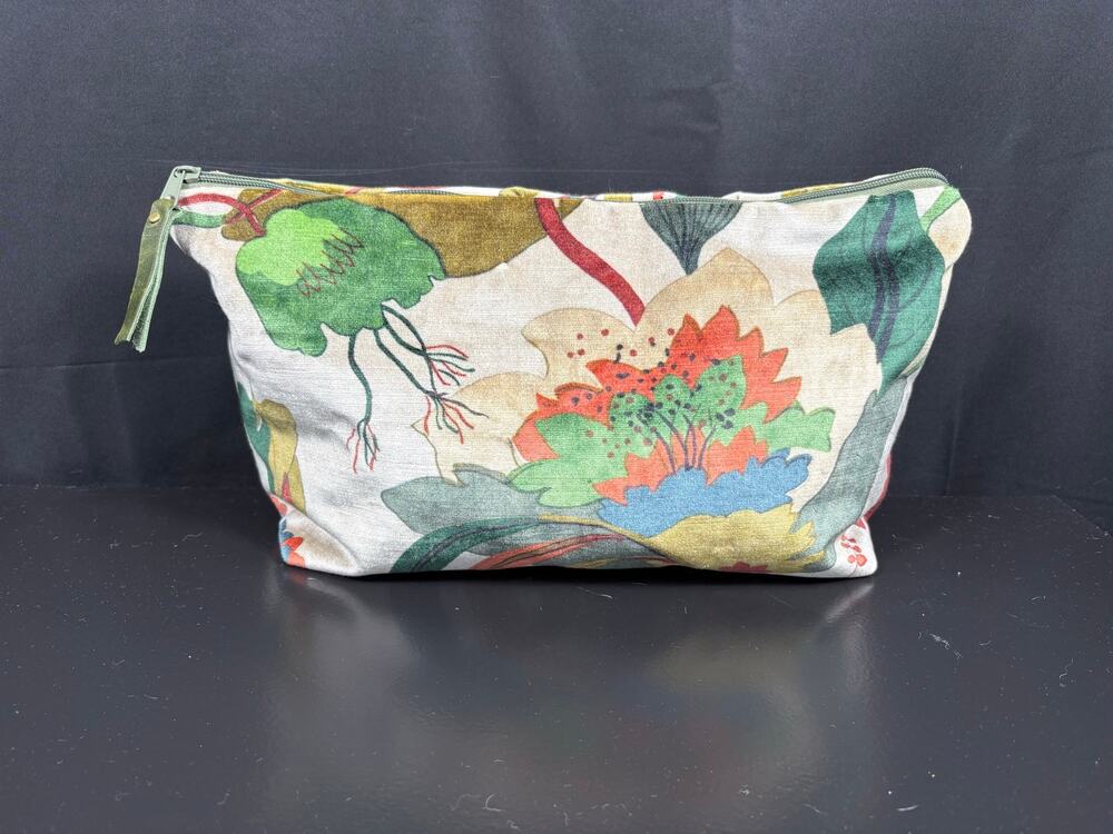 Handcrafted Satchel Lined Pouch Water Lily Pattern Velour Bag One of a Kind